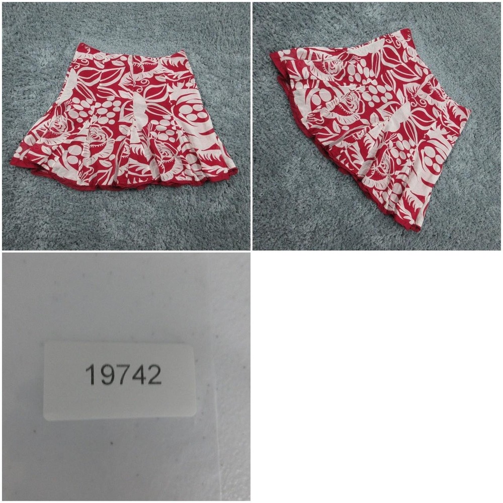 Sunny Leigh Skirt Womens 14 Red White Floral A-Line Lined Flare Boho Cotton Silk - Picture 8 of 8